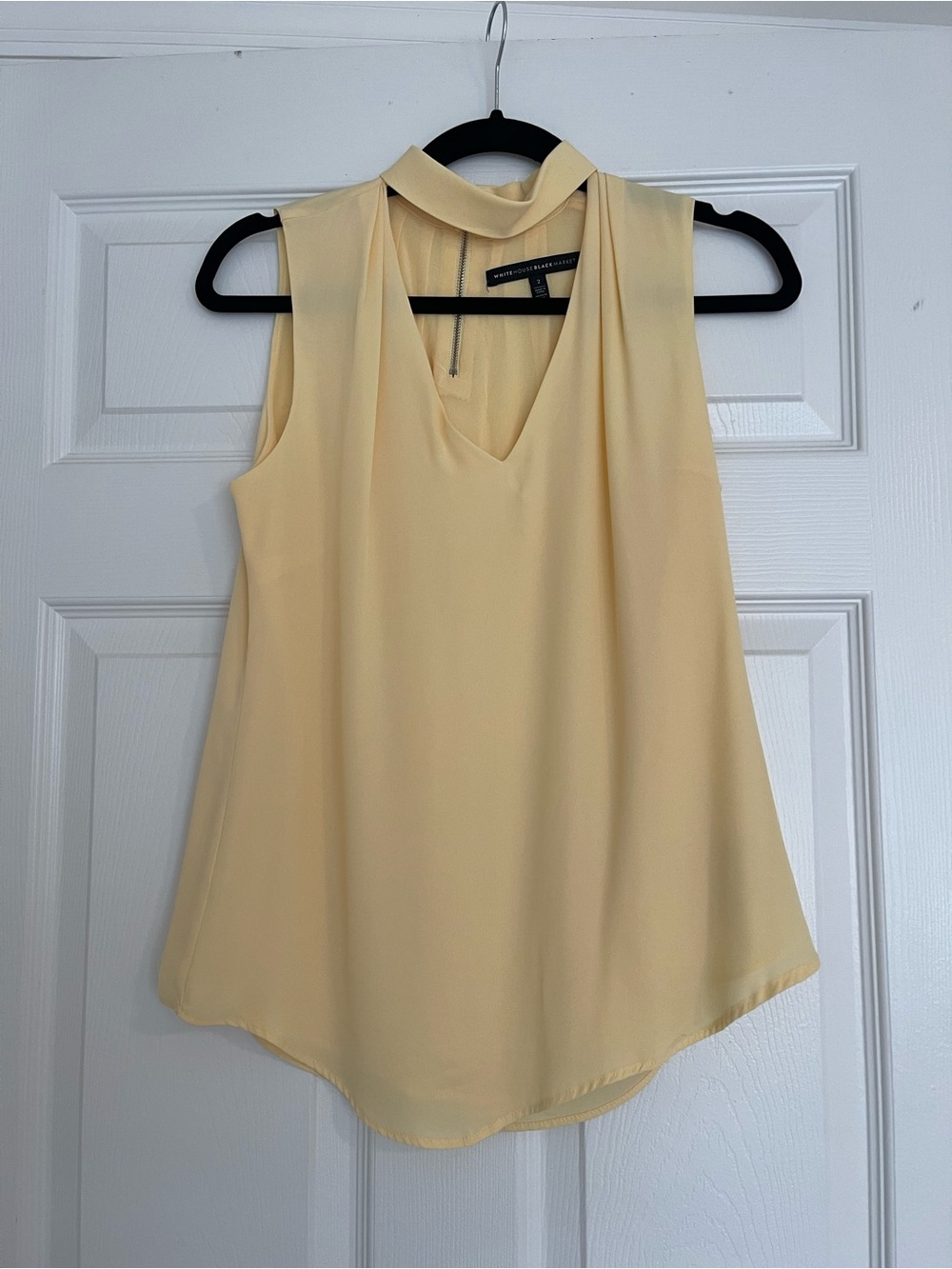 White House Black Market Pale Yellow Sleeveless Choker V-Neck Camisole